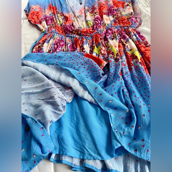 🌺Free People Botanical Borders Mini Dress – Blue Floral, Size XS - Picture 8 of 9